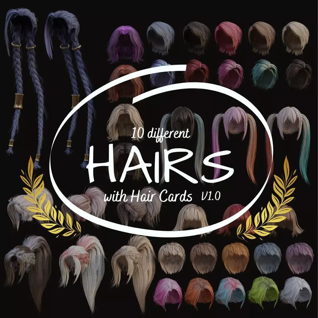 Male and Female - Professional Realtime Hair cards V1 Low-poly 3D model_0