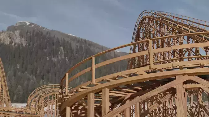 Wooden Rollercoaster Low-poly 3D model