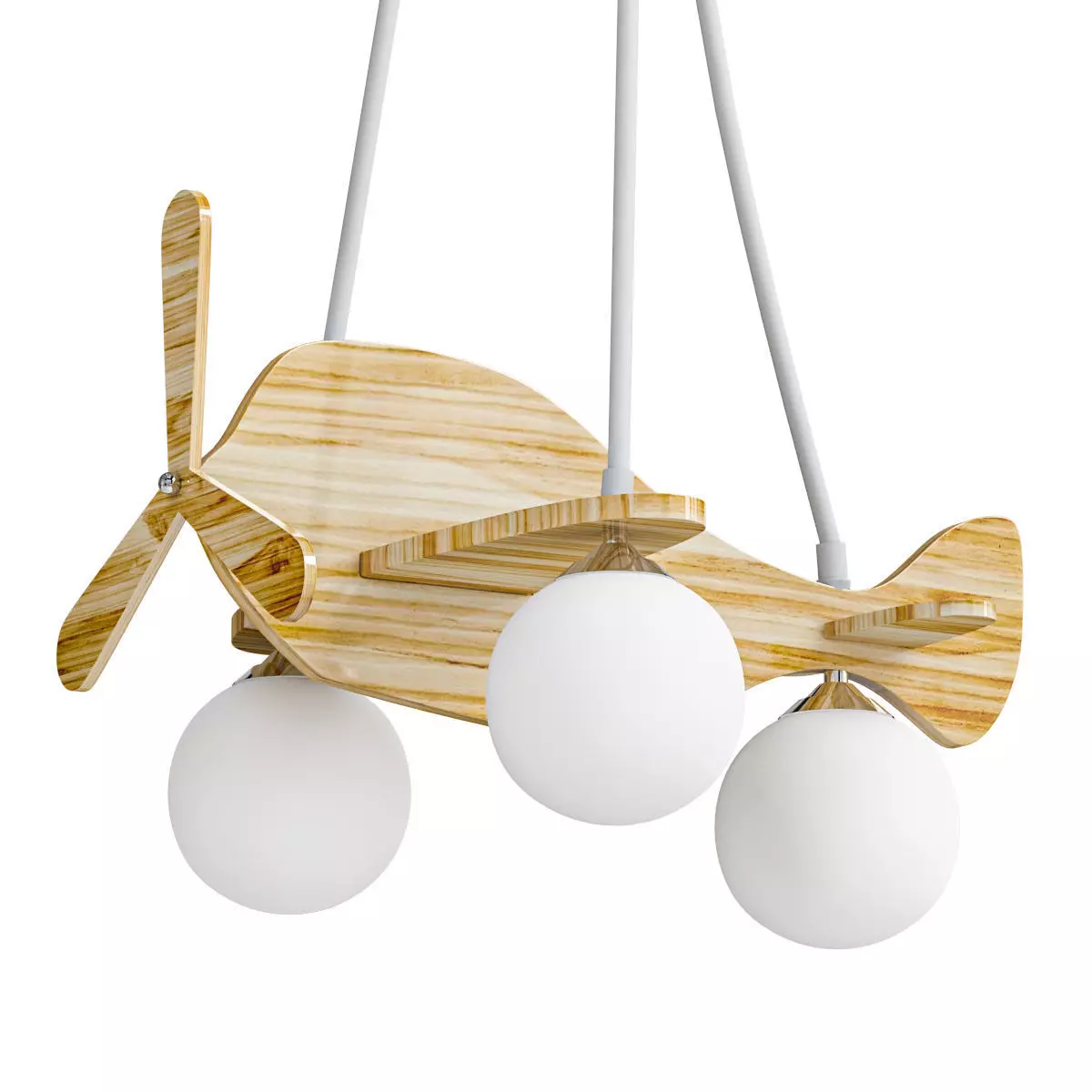 Wood Kids Chandelier with Globe Lights 3D model