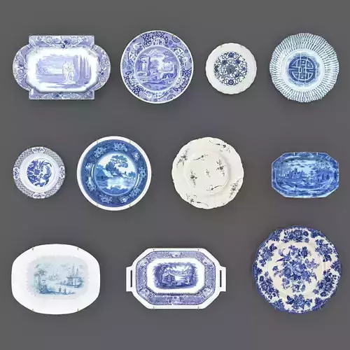 Old vintage classic ceramic plates on the wall
