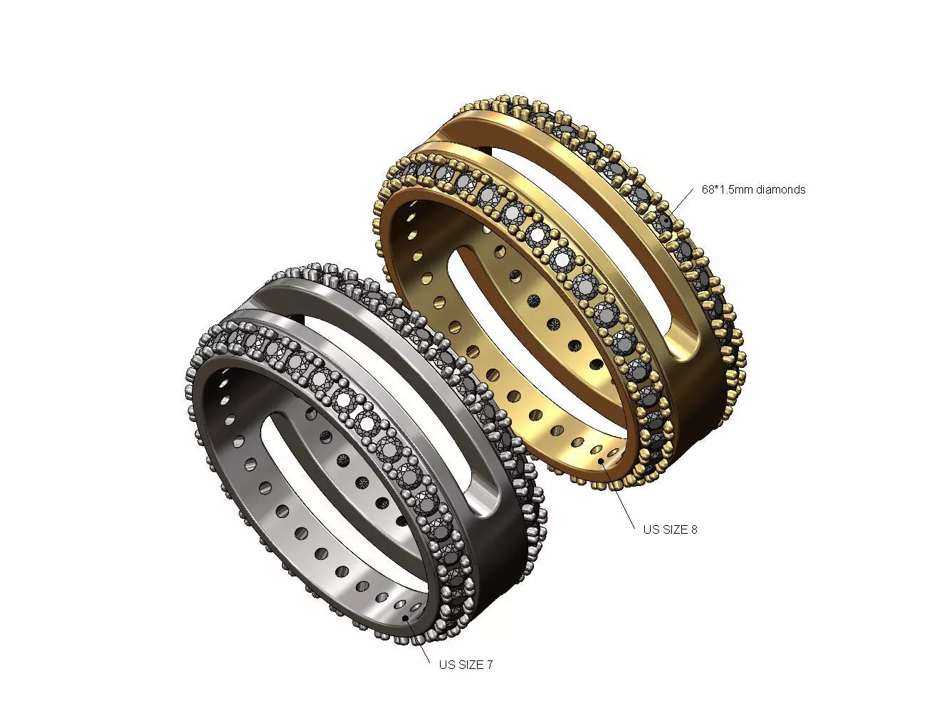 Diamond sides slot cigar band US sizes 7 8 3D print model