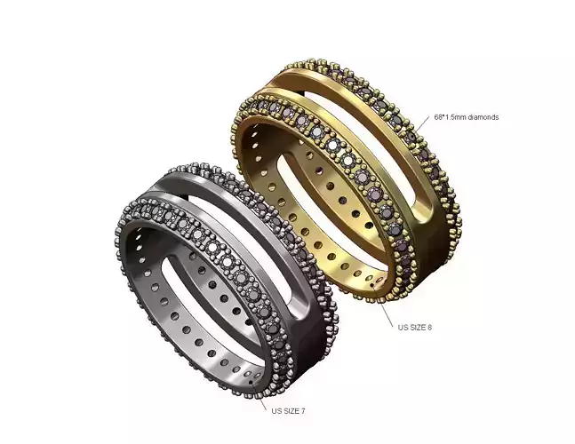 Diamond sides slot cigar band US sizes 7 8 3D print model