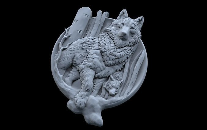 Wolf and His Baby Pendant Jewelry Medallion 3D print model