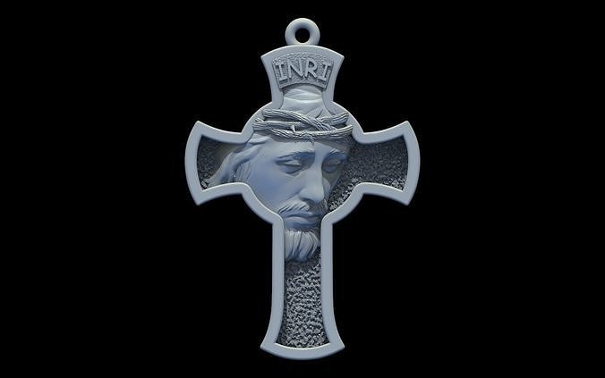 Cross with Jesus face 3D print model