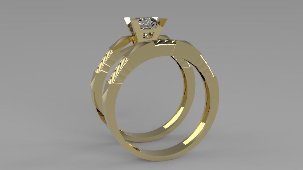 alliance and engagement ring with gems stones 3D print model_5