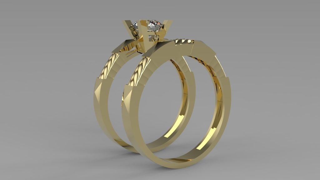 alliance and engagement ring with gems stones 3D print model_3