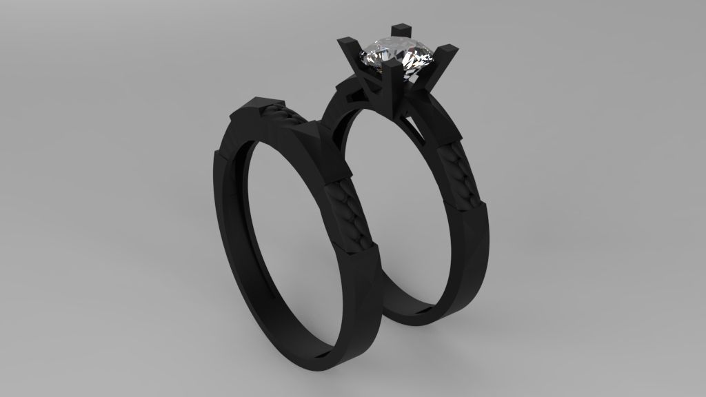 alliance and engagement ring with gems stones 3D print model_9