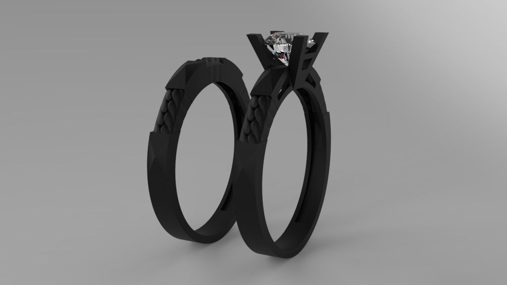 alliance and engagement ring with gems stones 3D print model_11