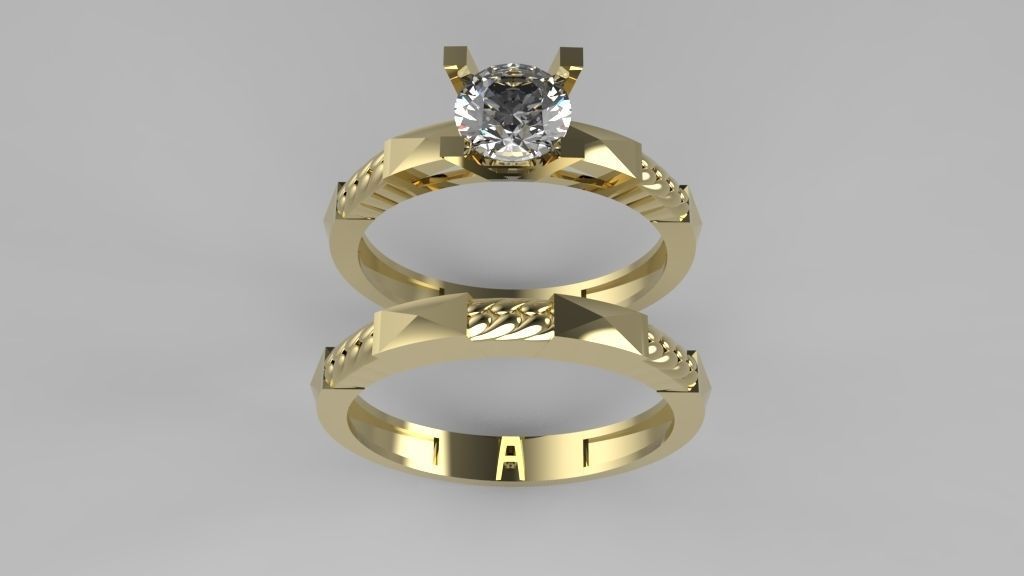 alliance and engagement ring with gems stones 3D print model_8