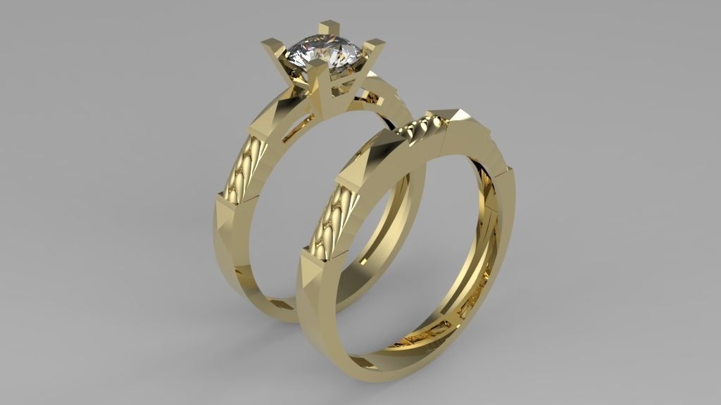 alliance and engagement ring with gems stones 3D print model_2