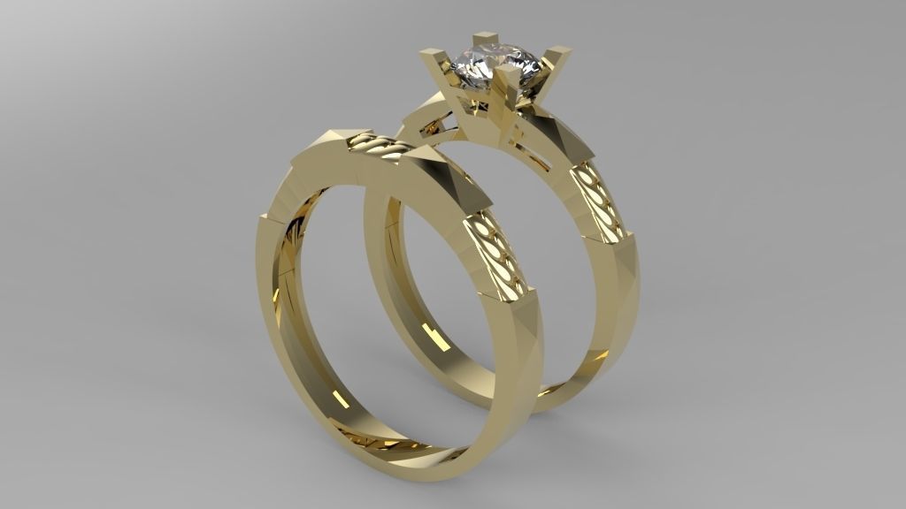alliance and engagement ring with gems stones 3D print model_7