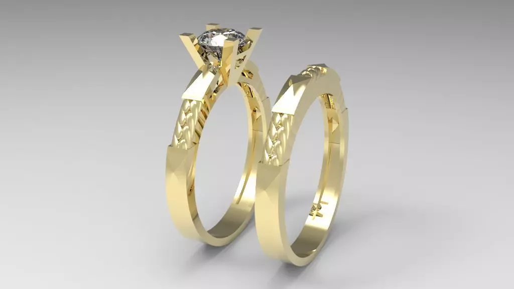 alliance and engagement ring with gems stones 3D print model_0