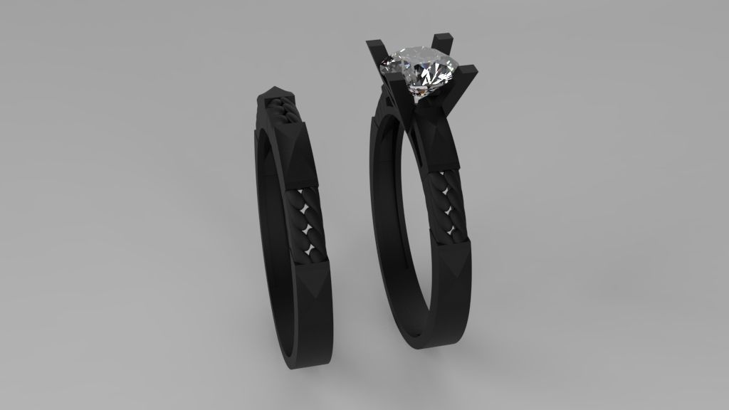 alliance and engagement ring with gems stones 3D print model_10