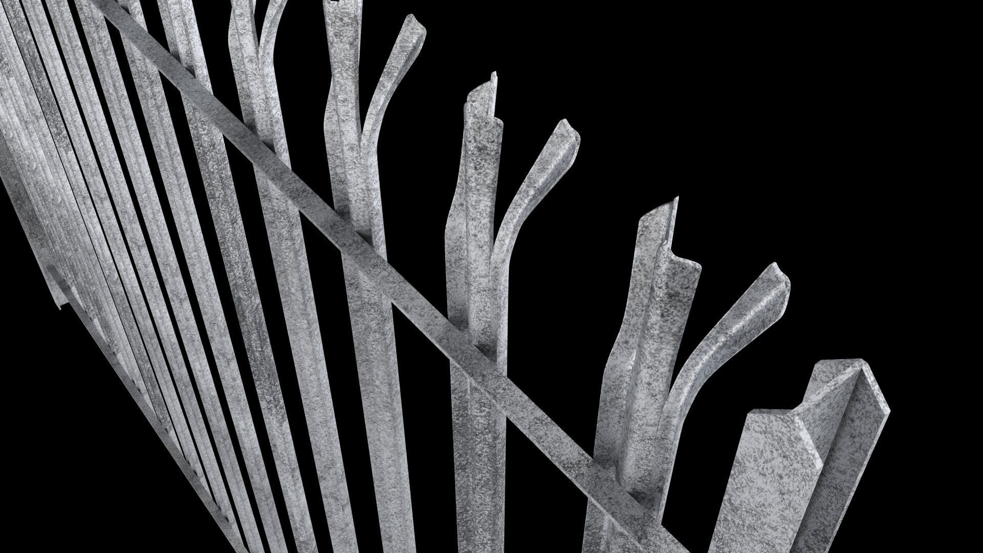 Metal Palisade Fence Low-poly 3D model_3