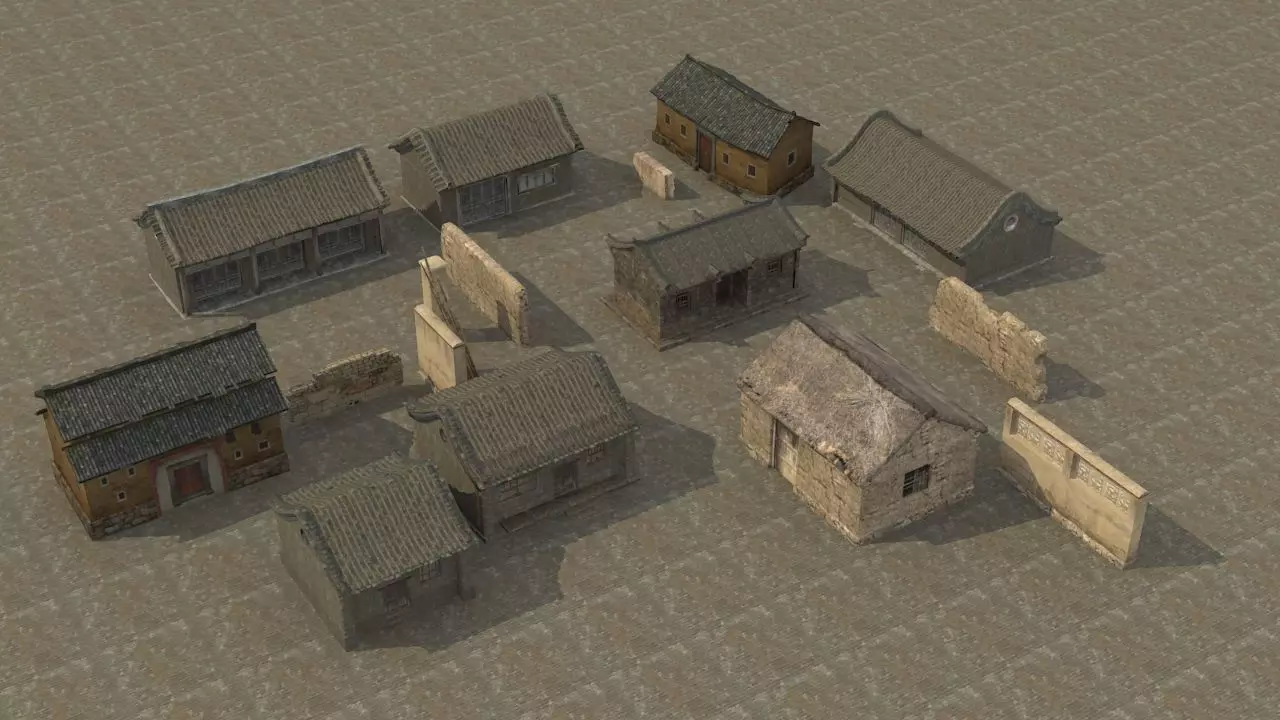 Old houses Low-poly 3D model_0