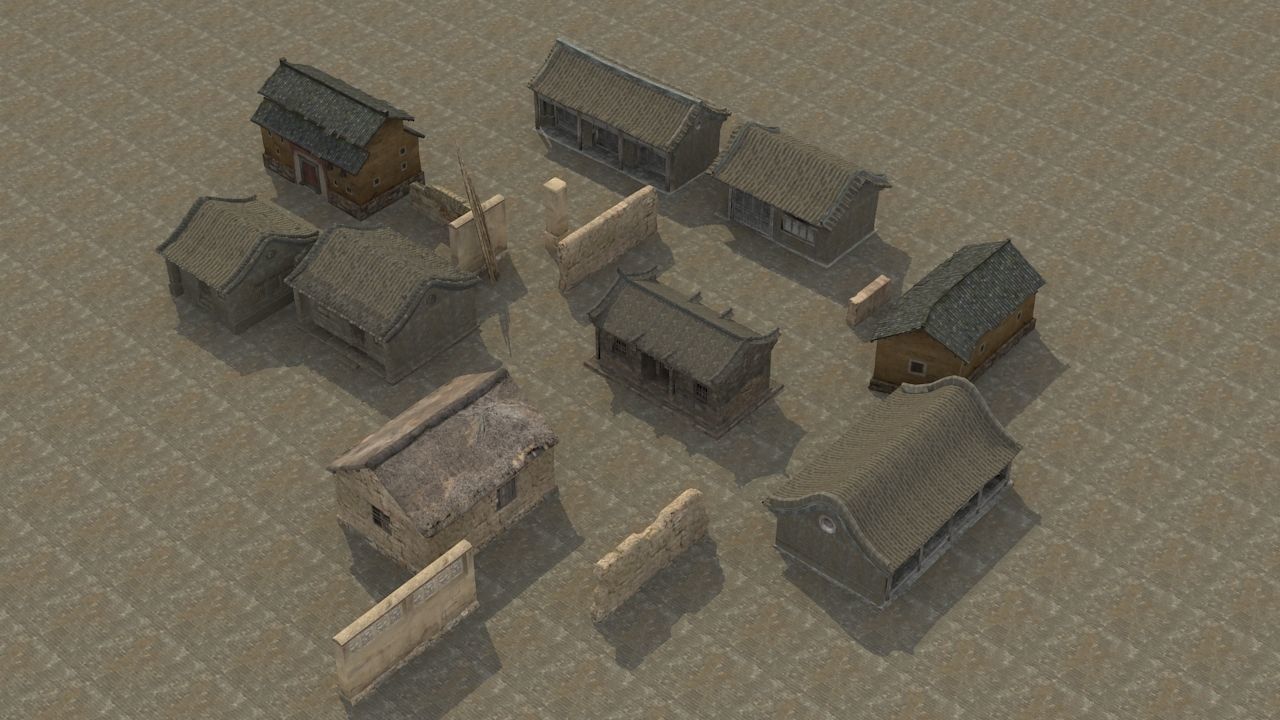 Old houses Low-poly 3D model_2