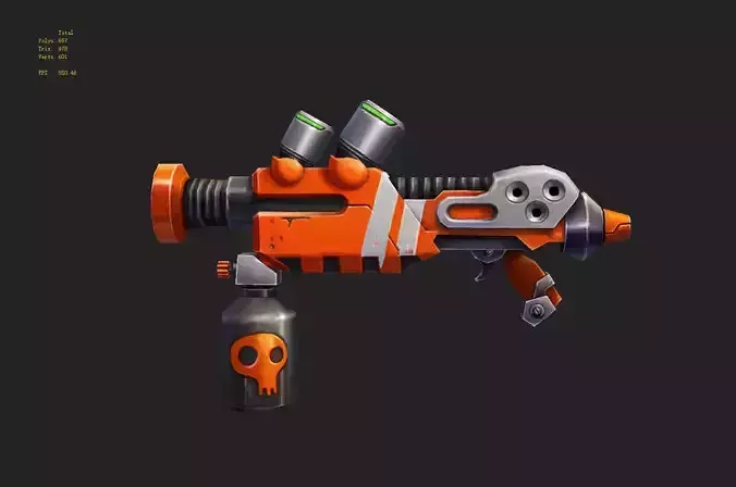 Cute flamethrower painted low model Low-poly 3D model