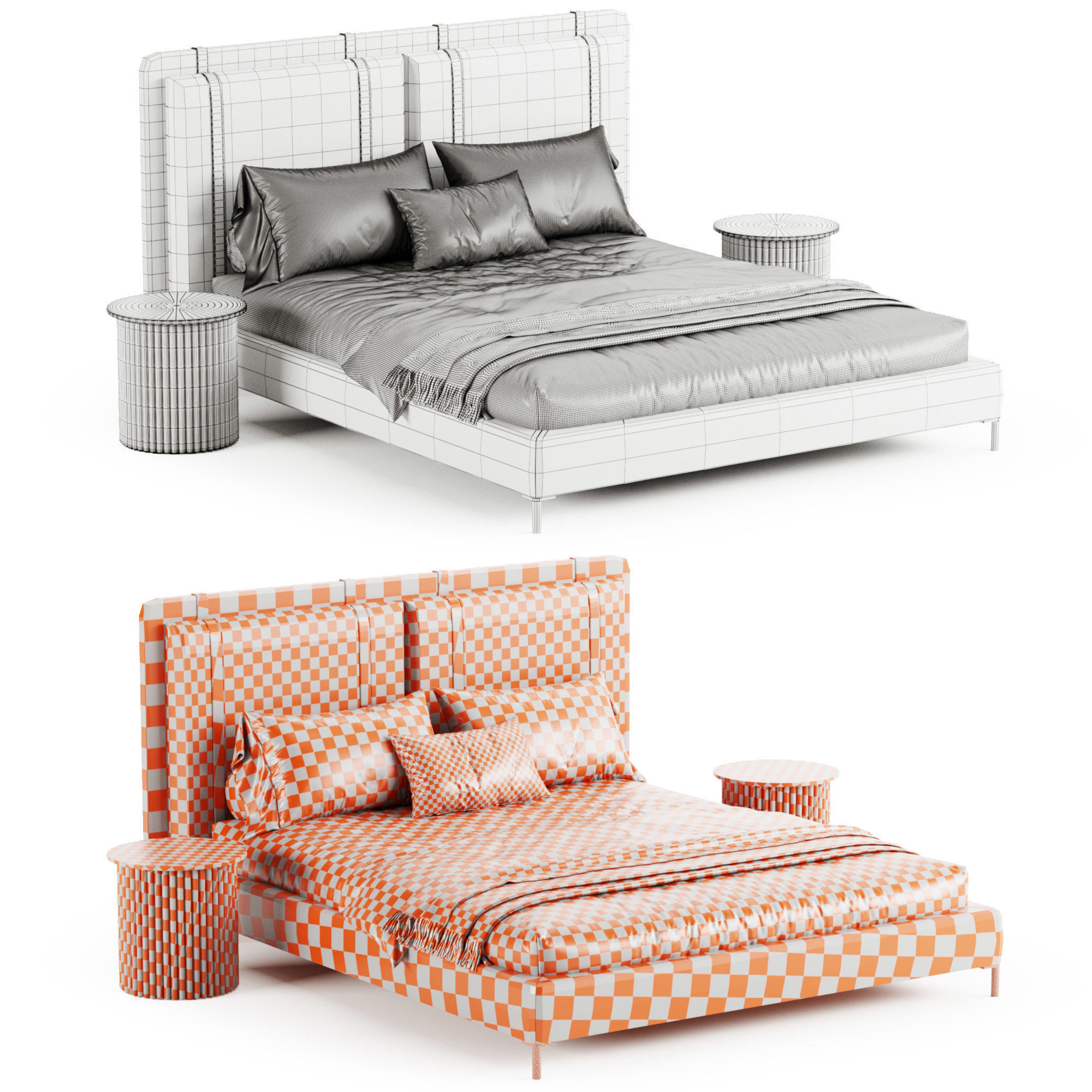 Figaro Headboard bed 3D model_3