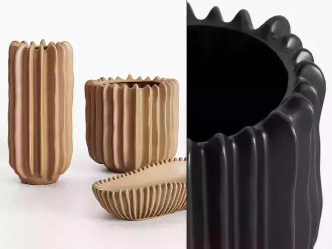 Two Wavy Shaped Vases and Decorative Bowl