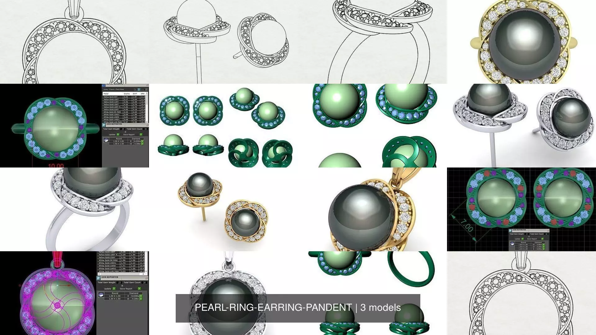 PEARL-RING-EARRING-PANDENT 3D Model Collection_0