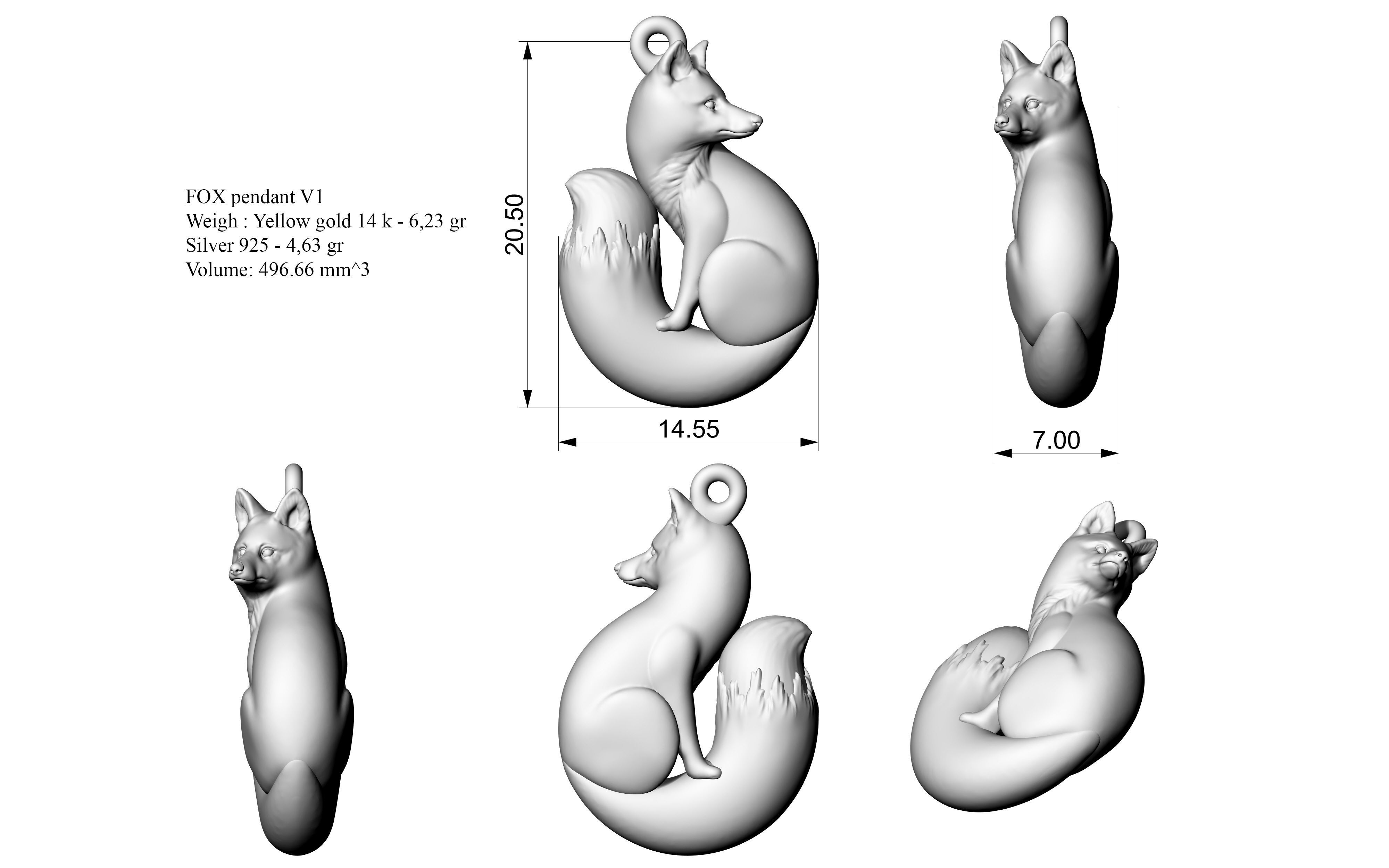 FOX pendant V1 3D print model_3