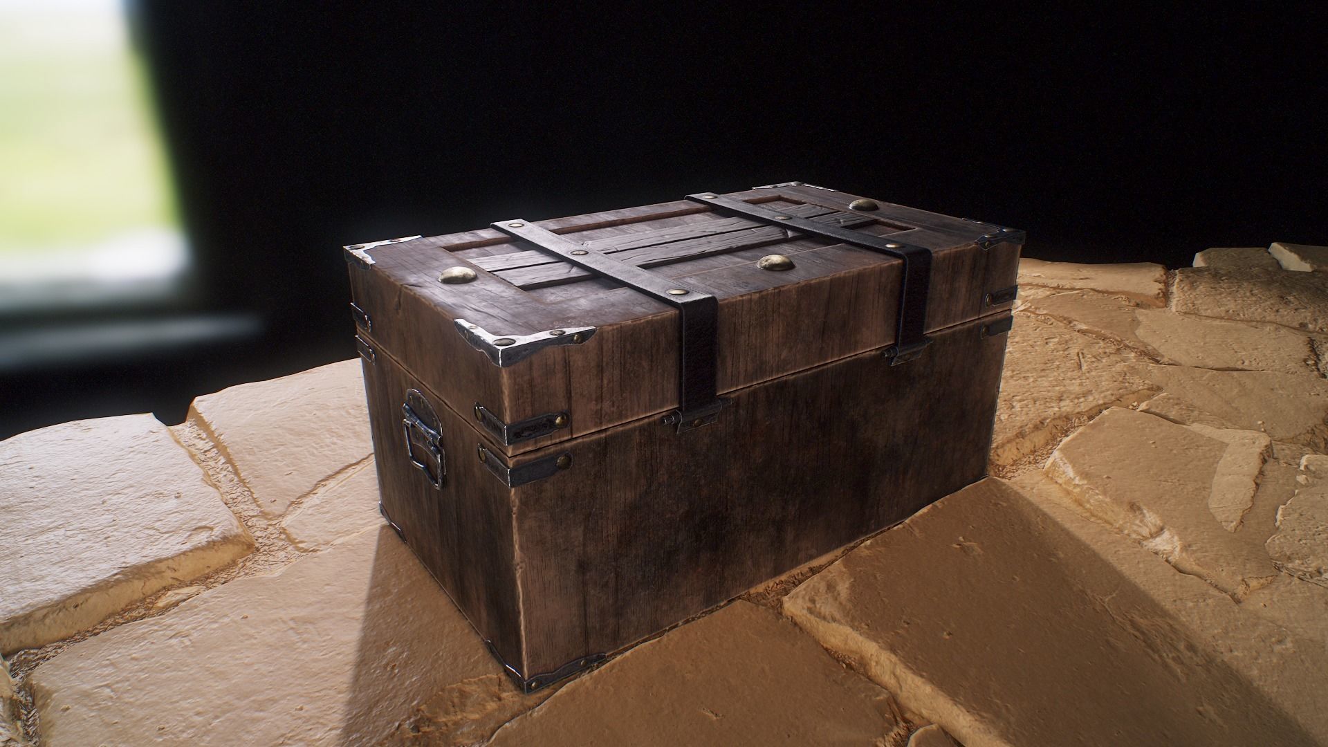 Old Medieval Treasure Chest-Strongbox Low-poly 3D model_4