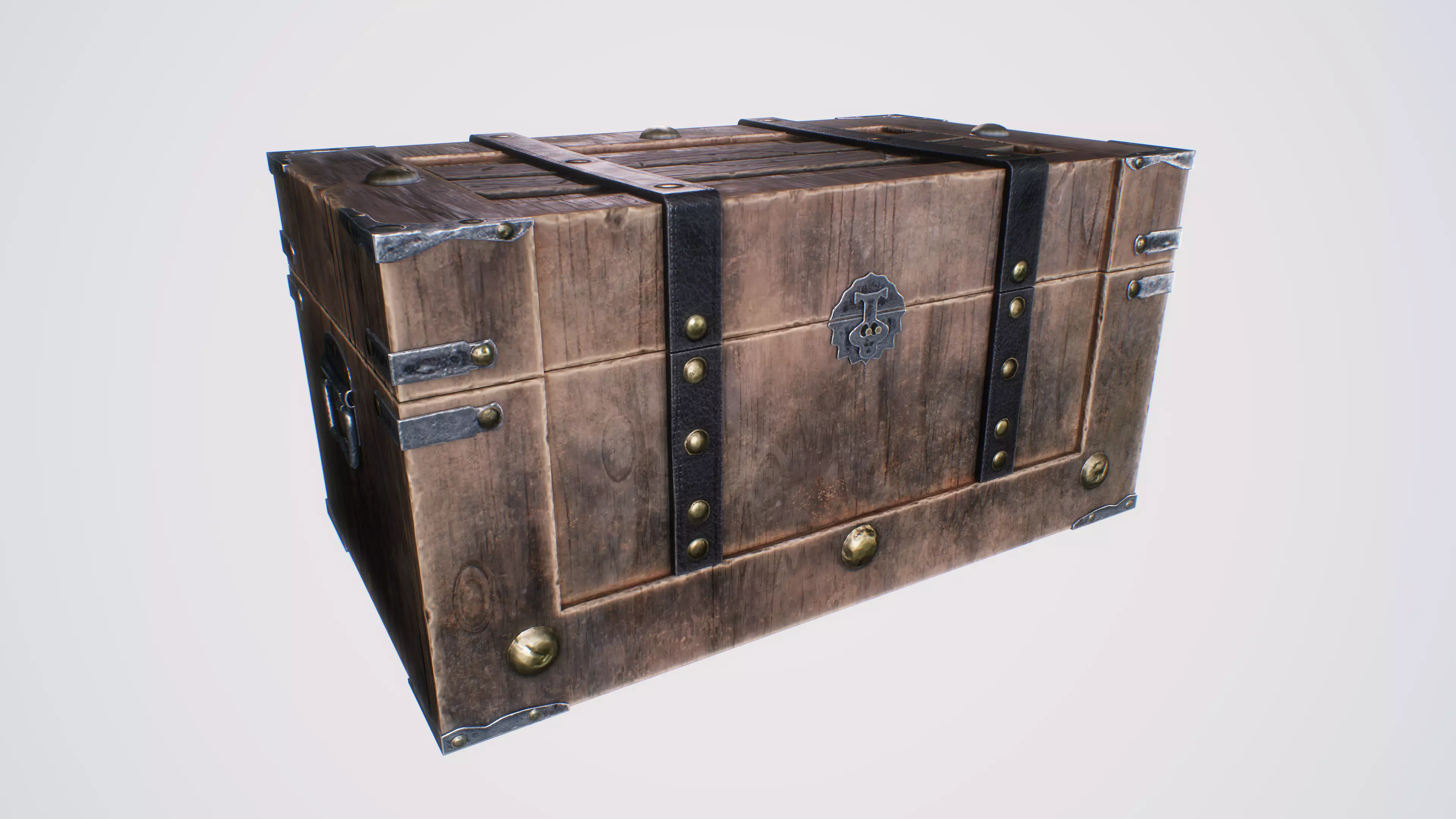 Old Medieval Treasure Chest-Strongbox Low-poly 3D model_0