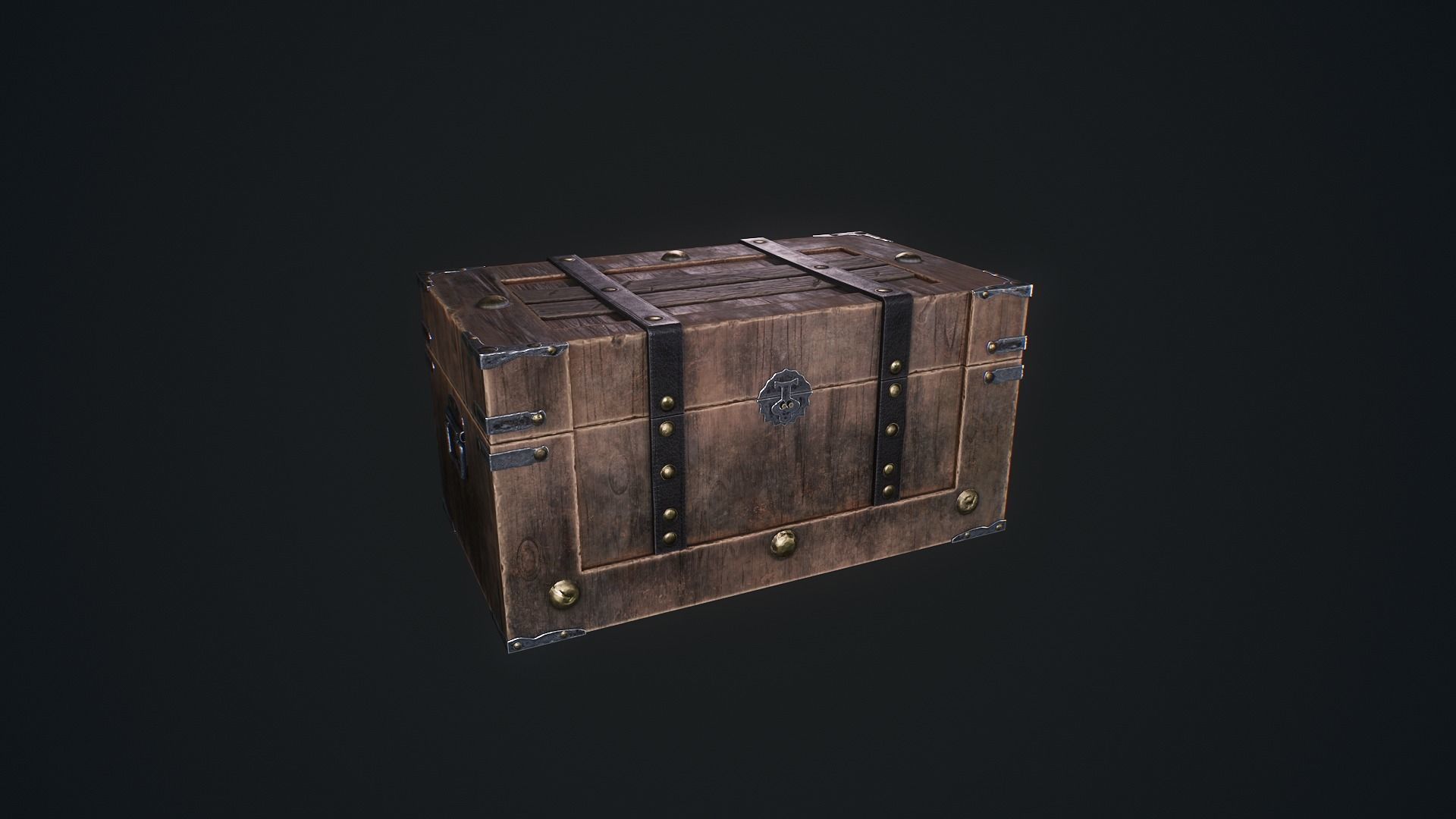 Old Medieval Treasure Chest-Strongbox Low-poly 3D model_2