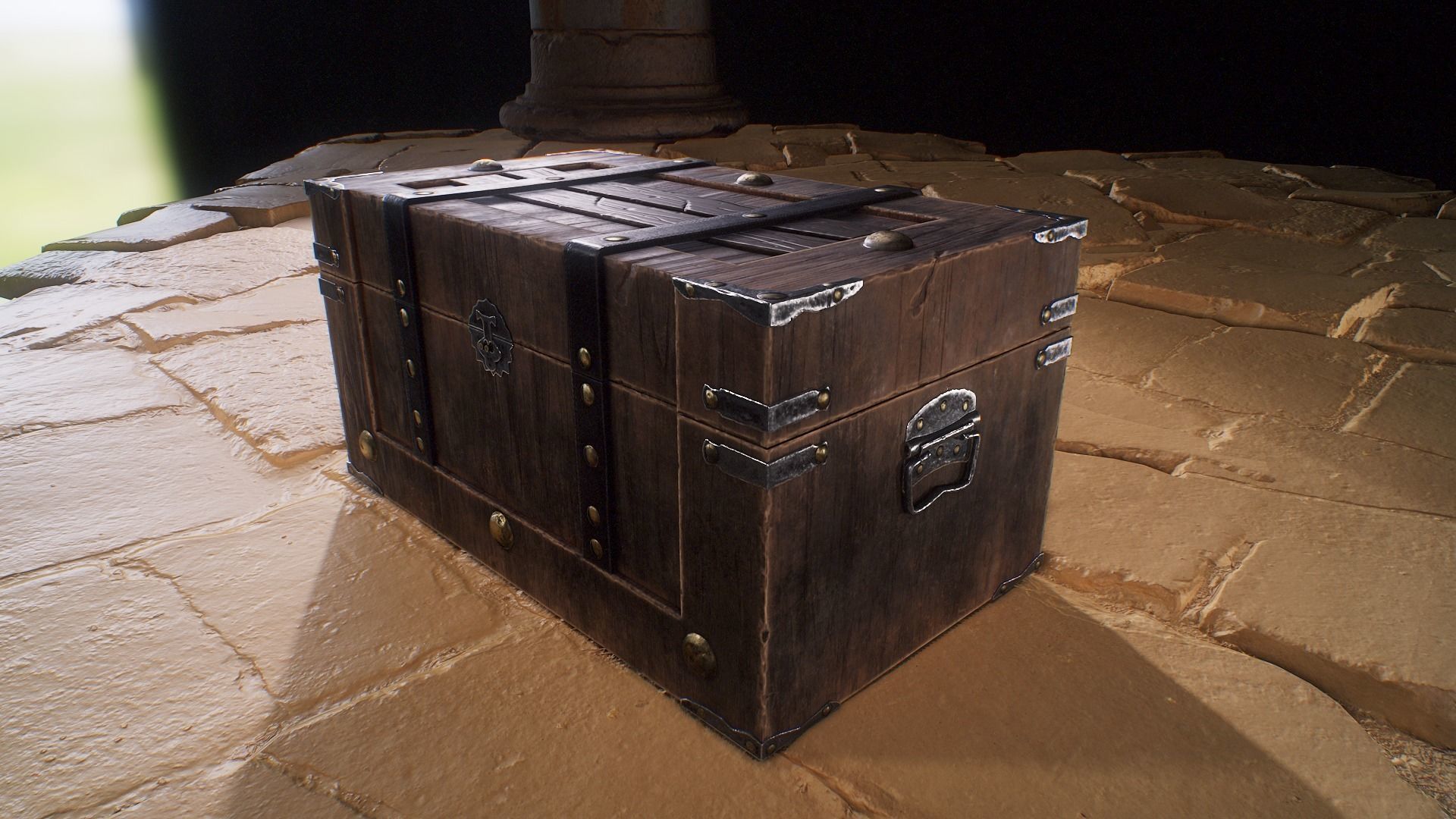 Old Medieval Treasure Chest-Strongbox Low-poly 3D model_10