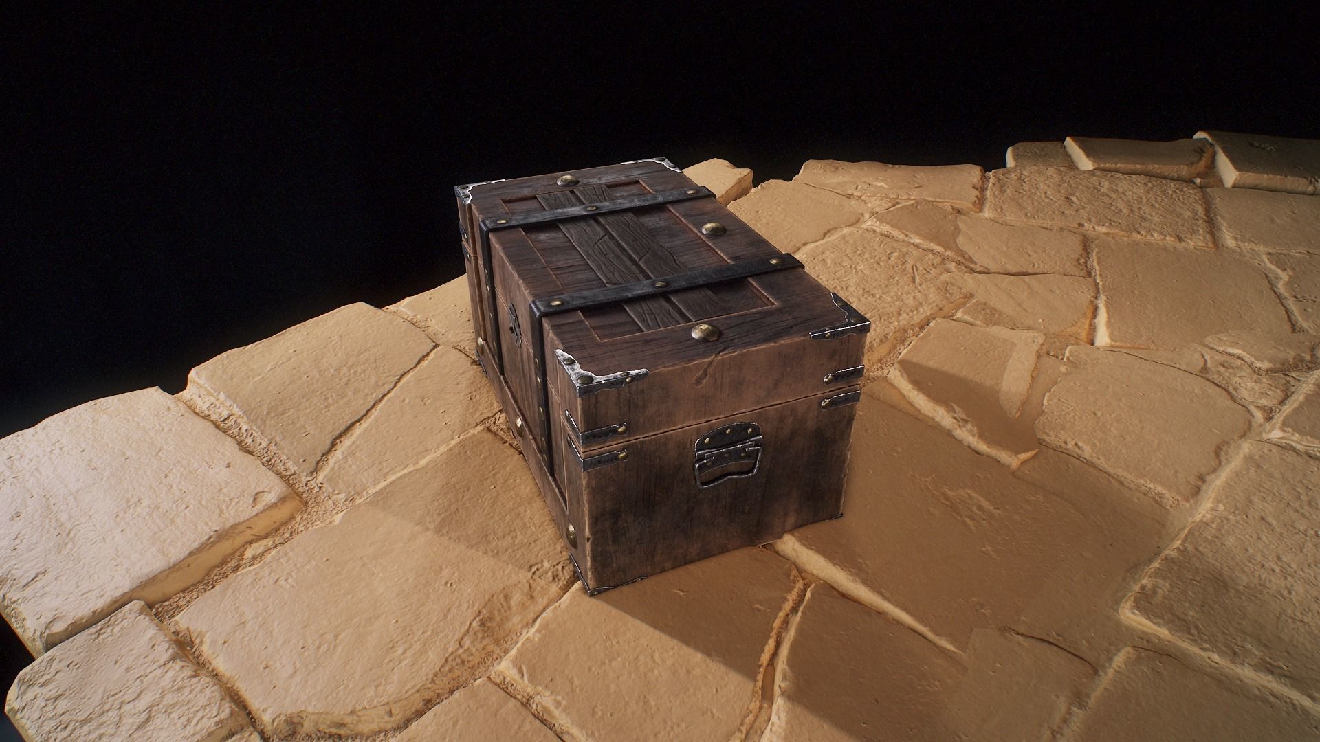 Old Medieval Treasure Chest-Strongbox Low-poly 3D model_18