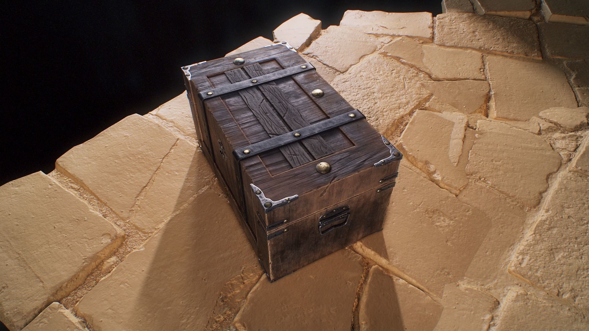 Old Medieval Treasure Chest-Strongbox Low-poly 3D model_5