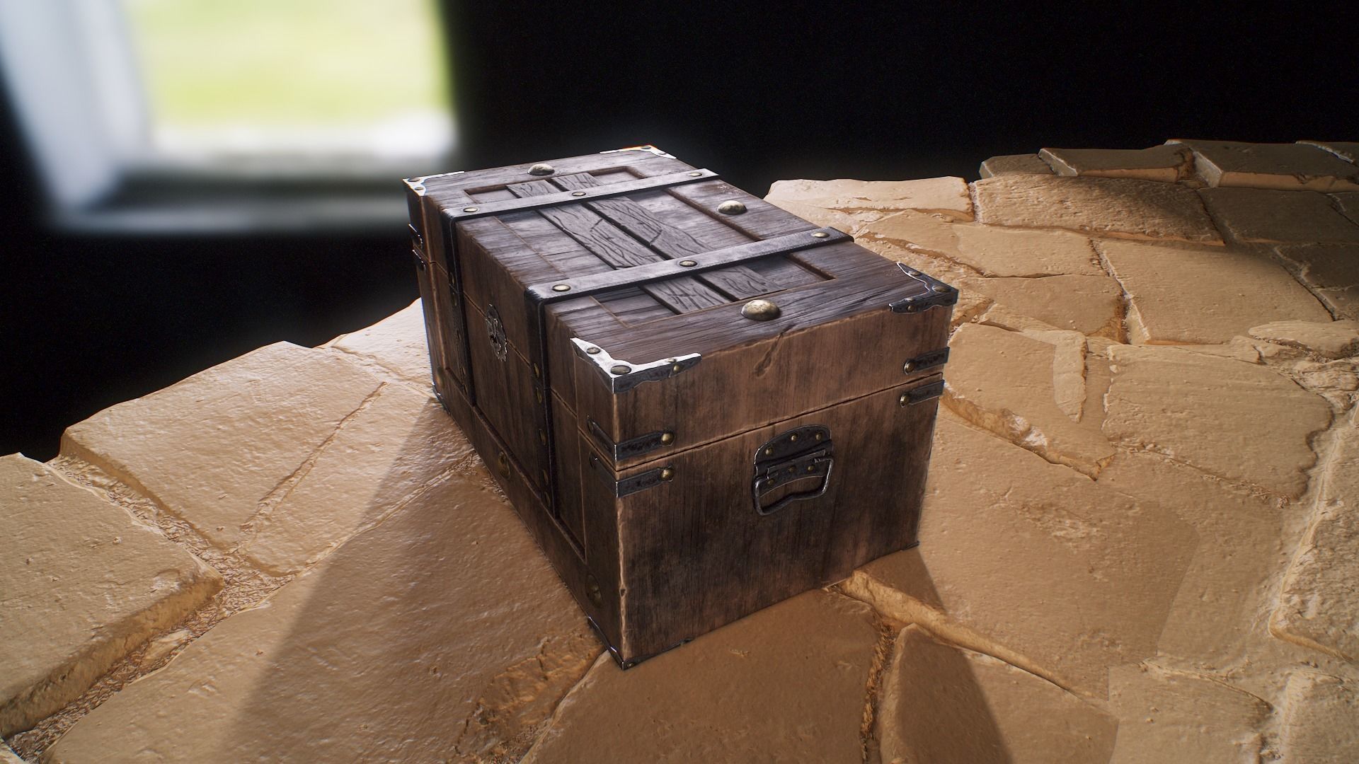 Old Medieval Treasure Chest-Strongbox Low-poly 3D model_17