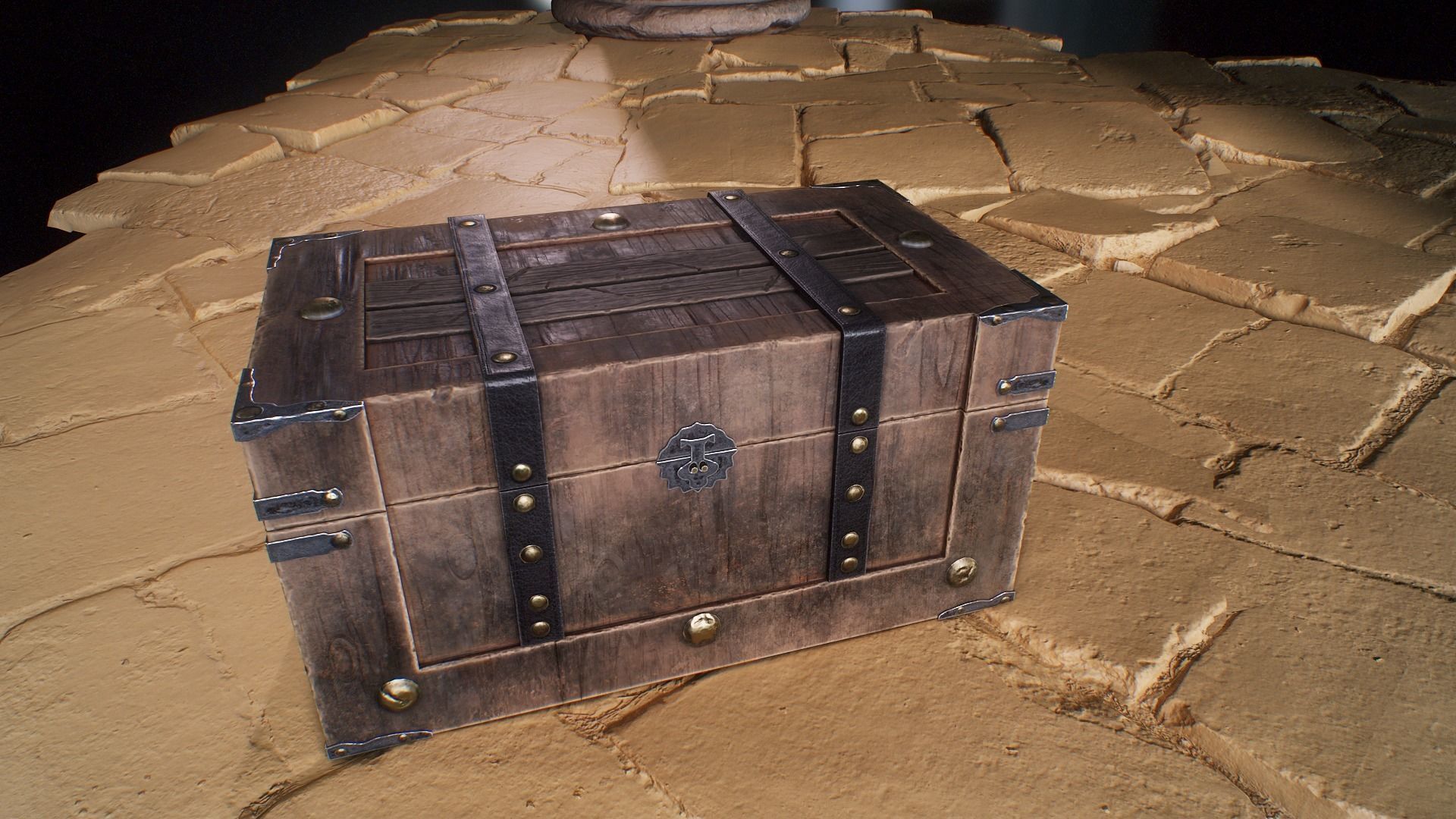 Old Medieval Treasure Chest-Strongbox Low-poly 3D model_1
