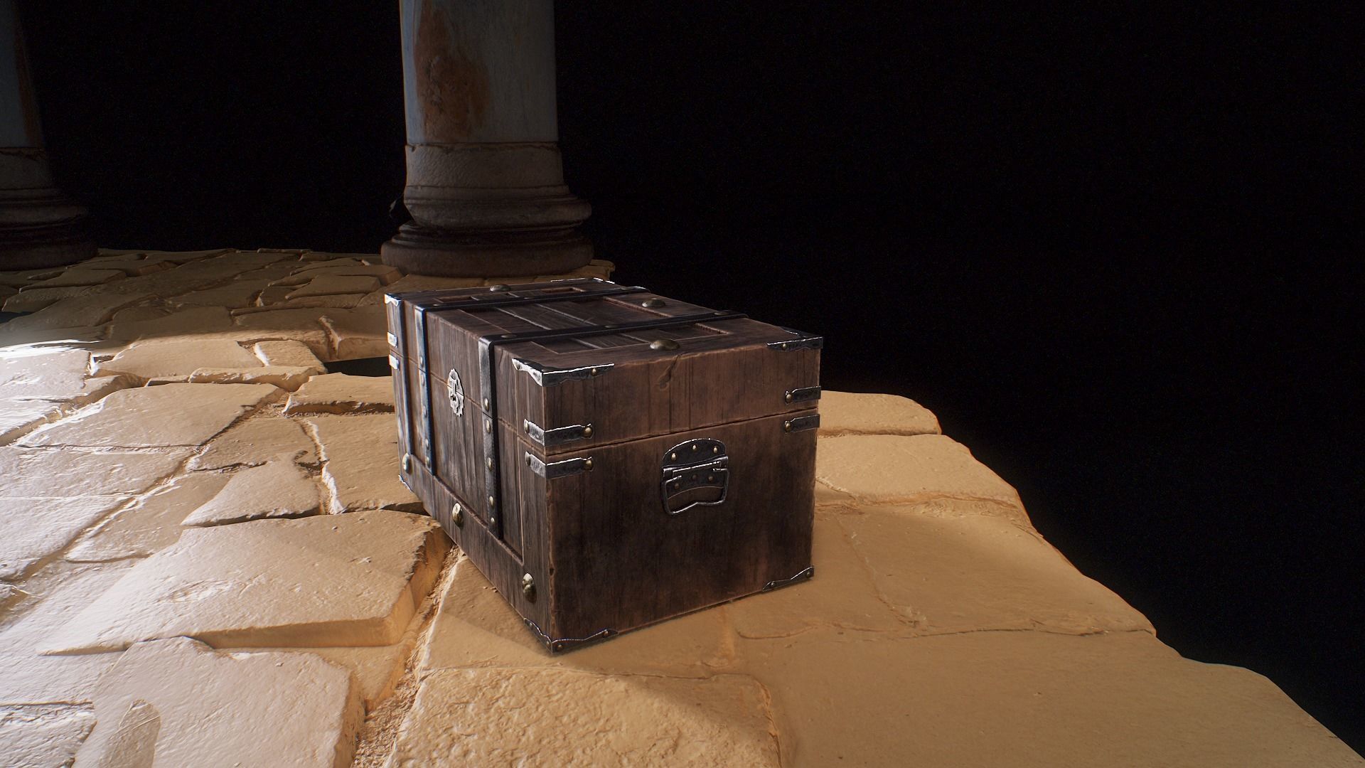 Old Medieval Treasure Chest-Strongbox Low-poly 3D model_15