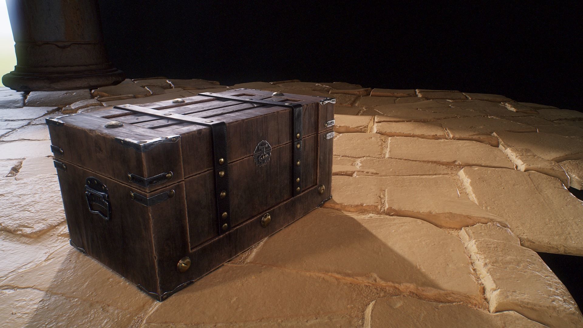 Old Medieval Treasure Chest-Strongbox Low-poly 3D model_16