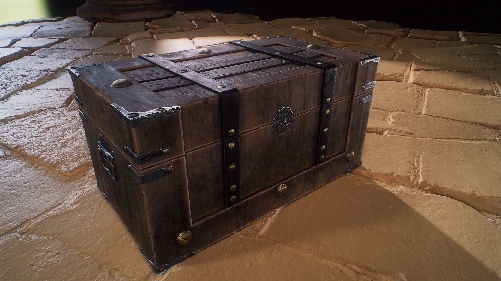 Old Medieval Treasure Chest-Strongbox Low-poly 3D model_12