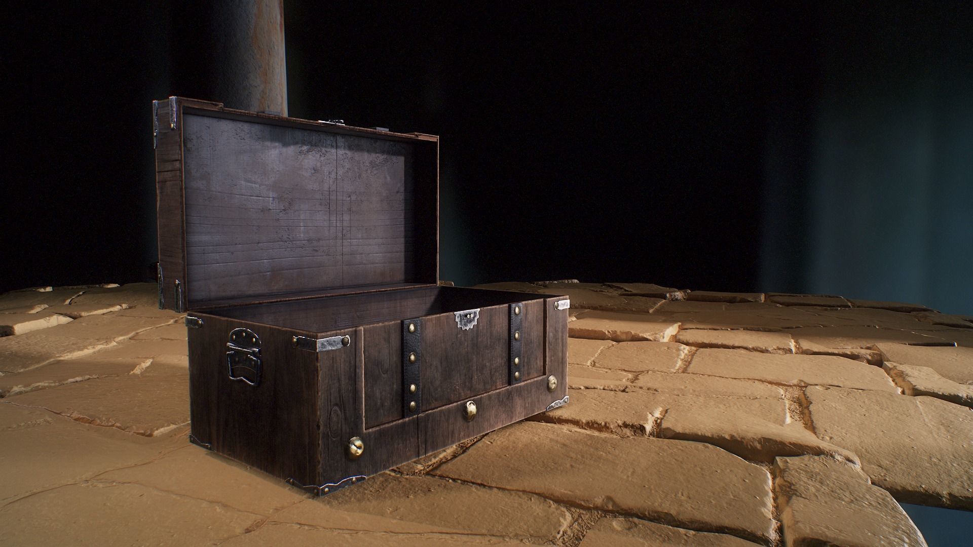 Old Medieval Treasure Chest-Strongbox Low-poly 3D model_14