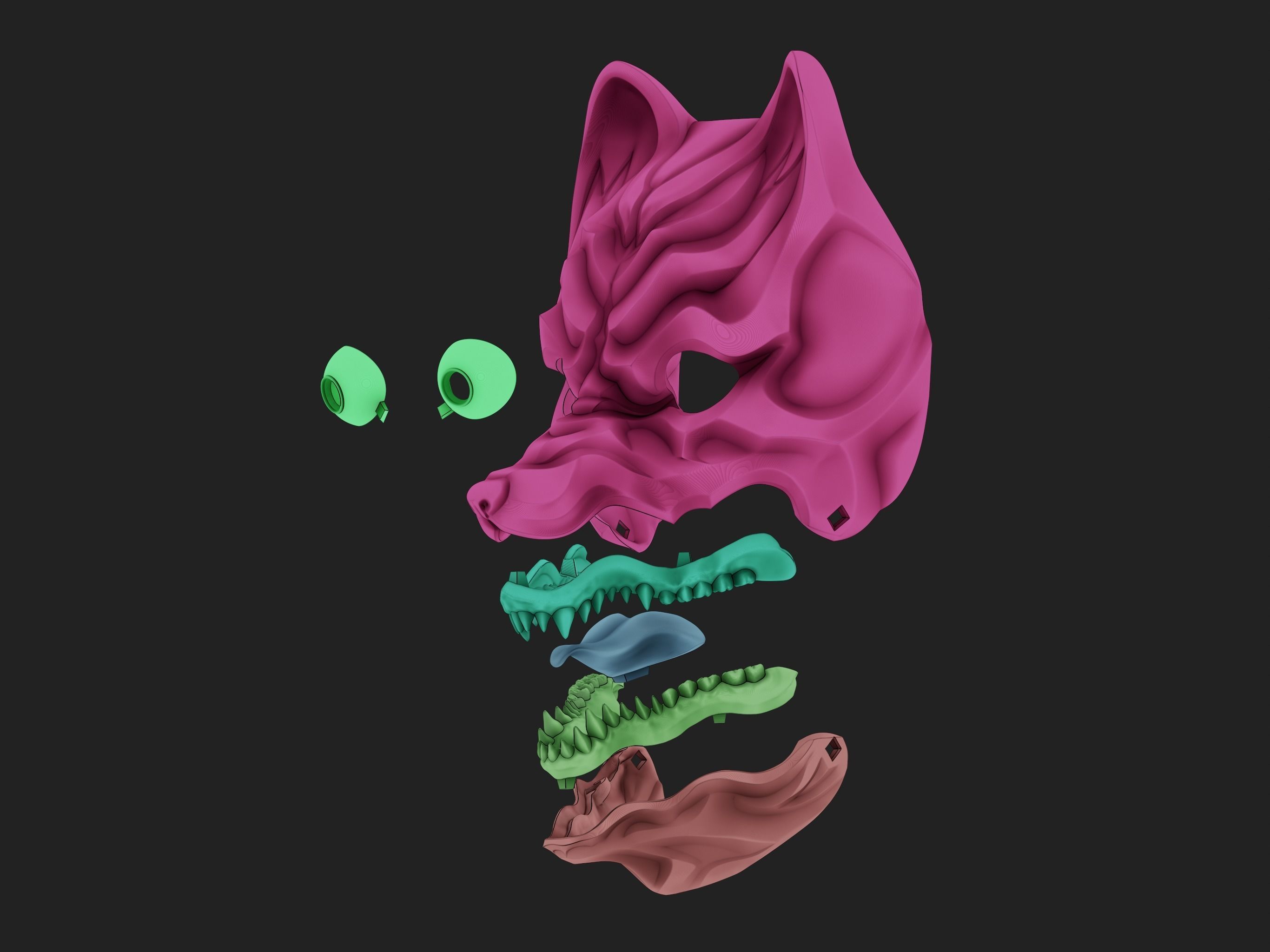 3D Model Kitsune Japanese style mask 3D print model_8