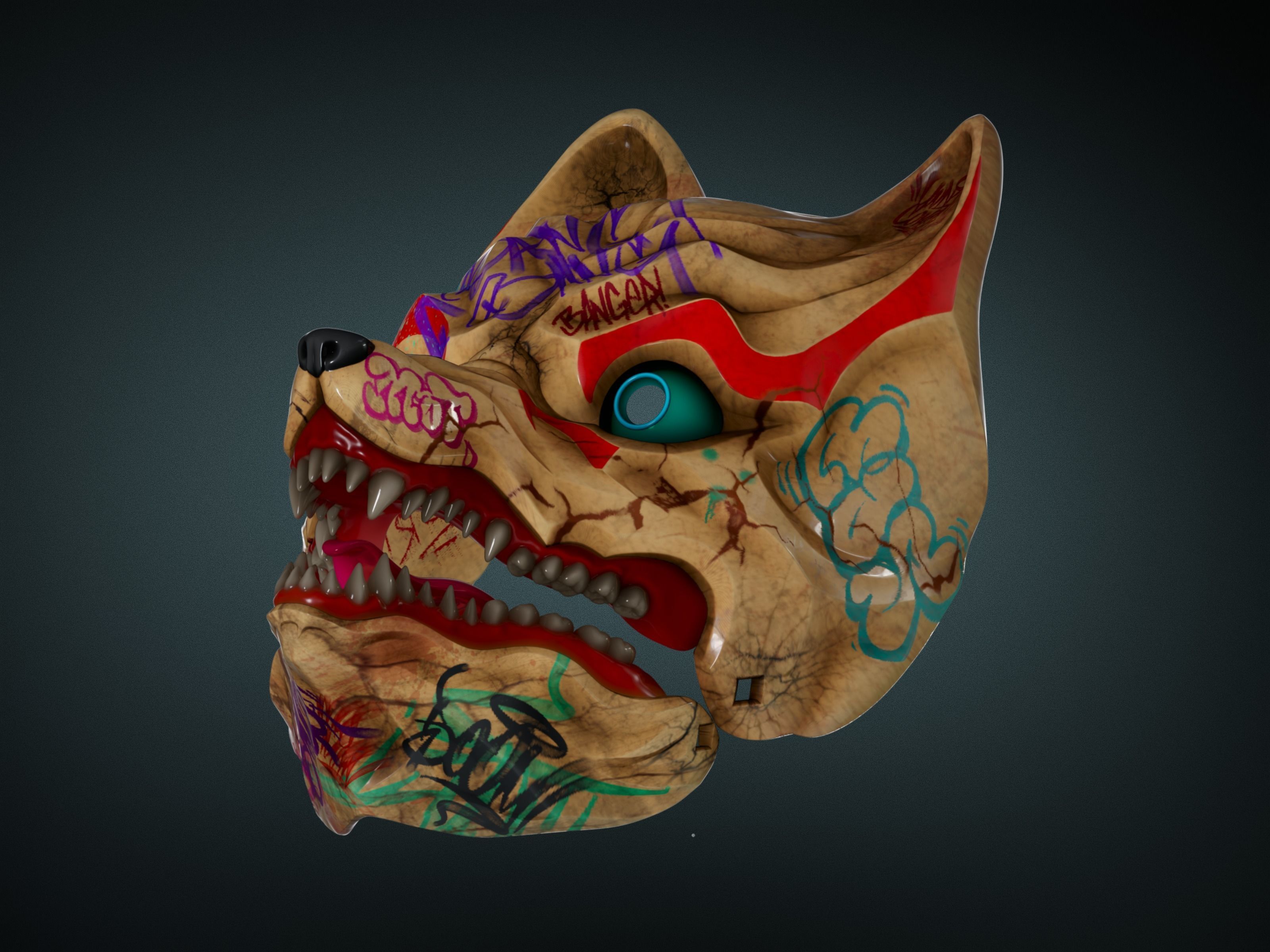 3D Model Kitsune Japanese style mask 3D print model_2