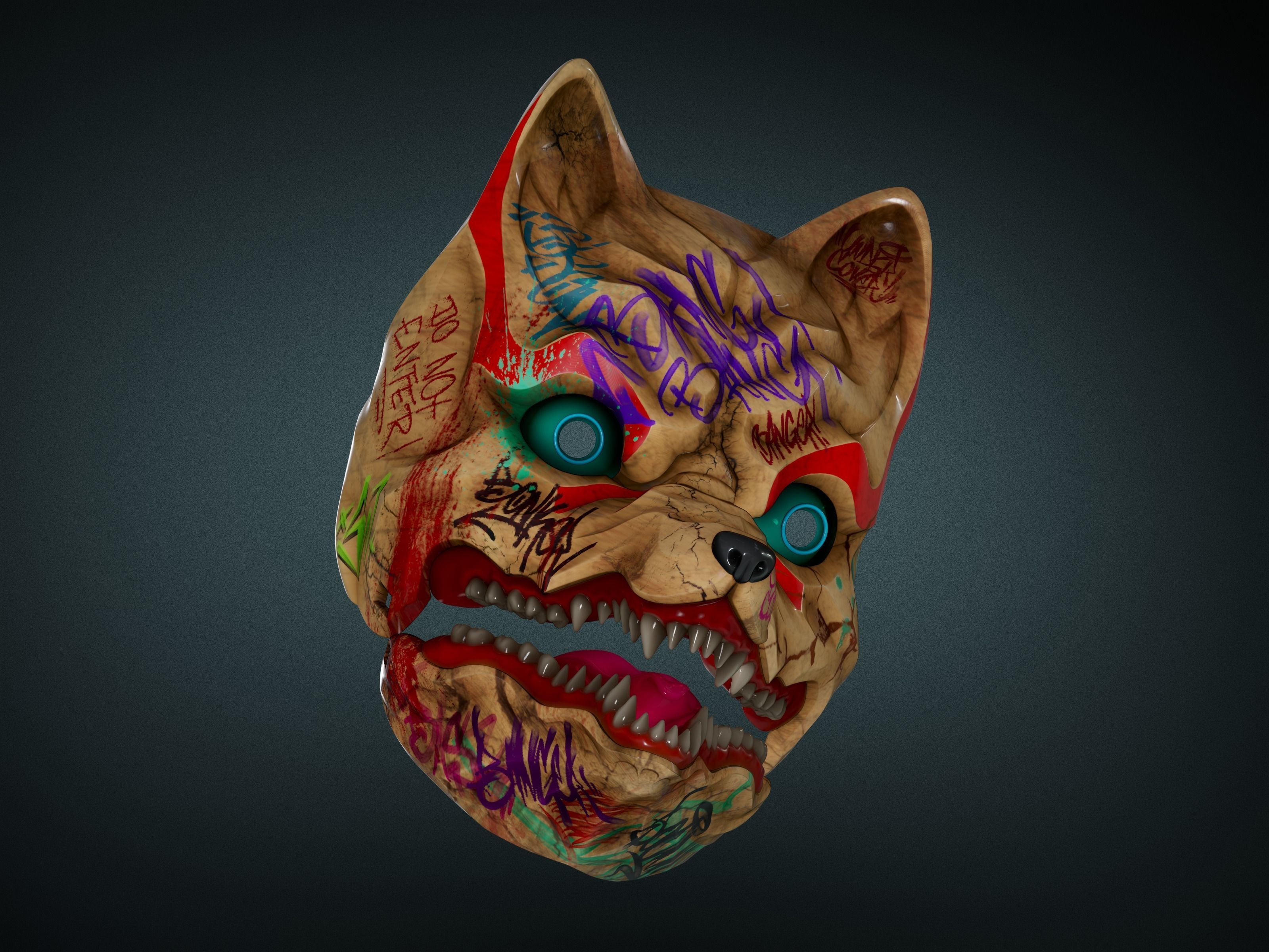 3D Model Kitsune Japanese style mask 3D print model_3