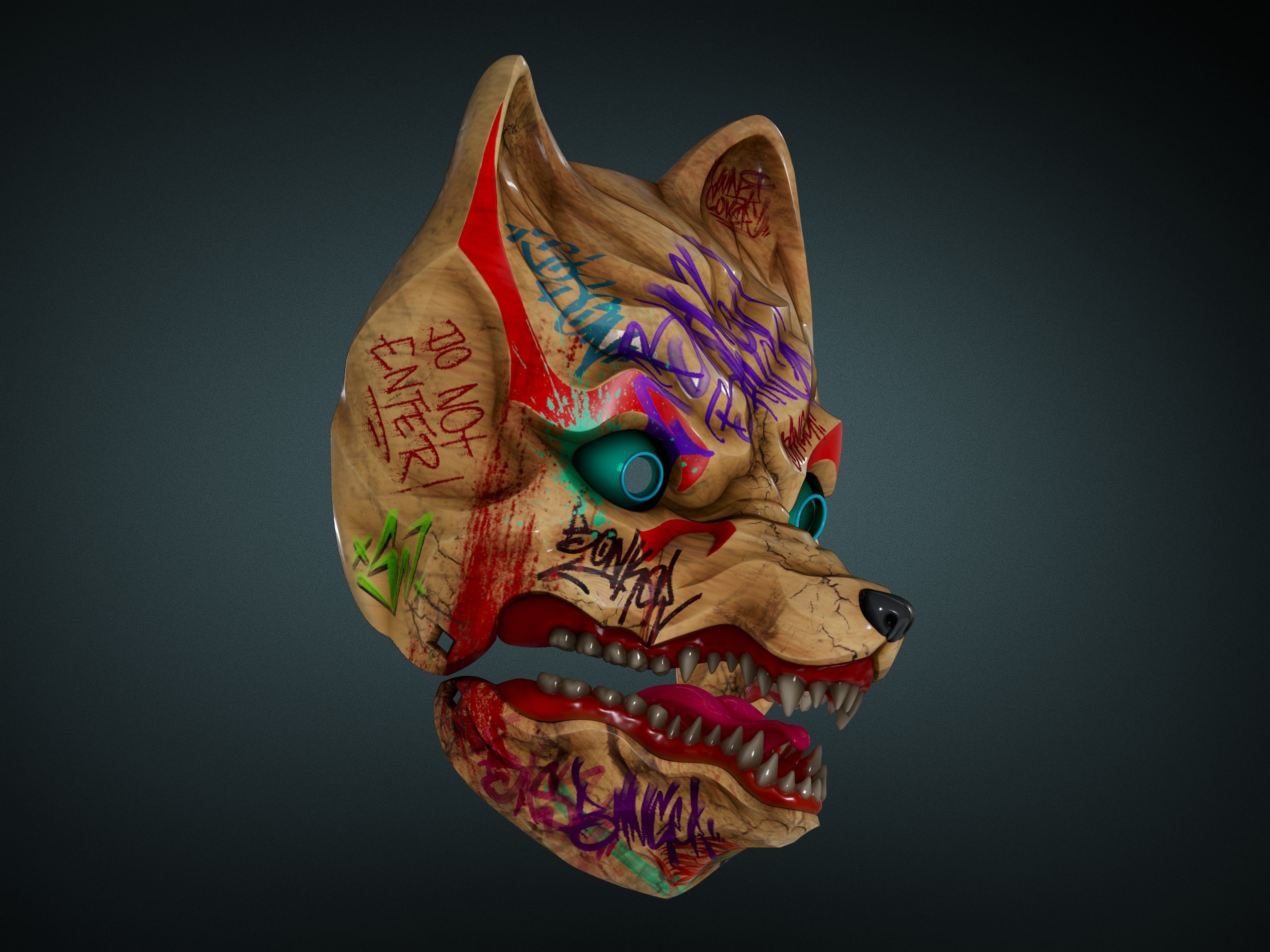 3D Model Kitsune Japanese style mask 3D print model_1