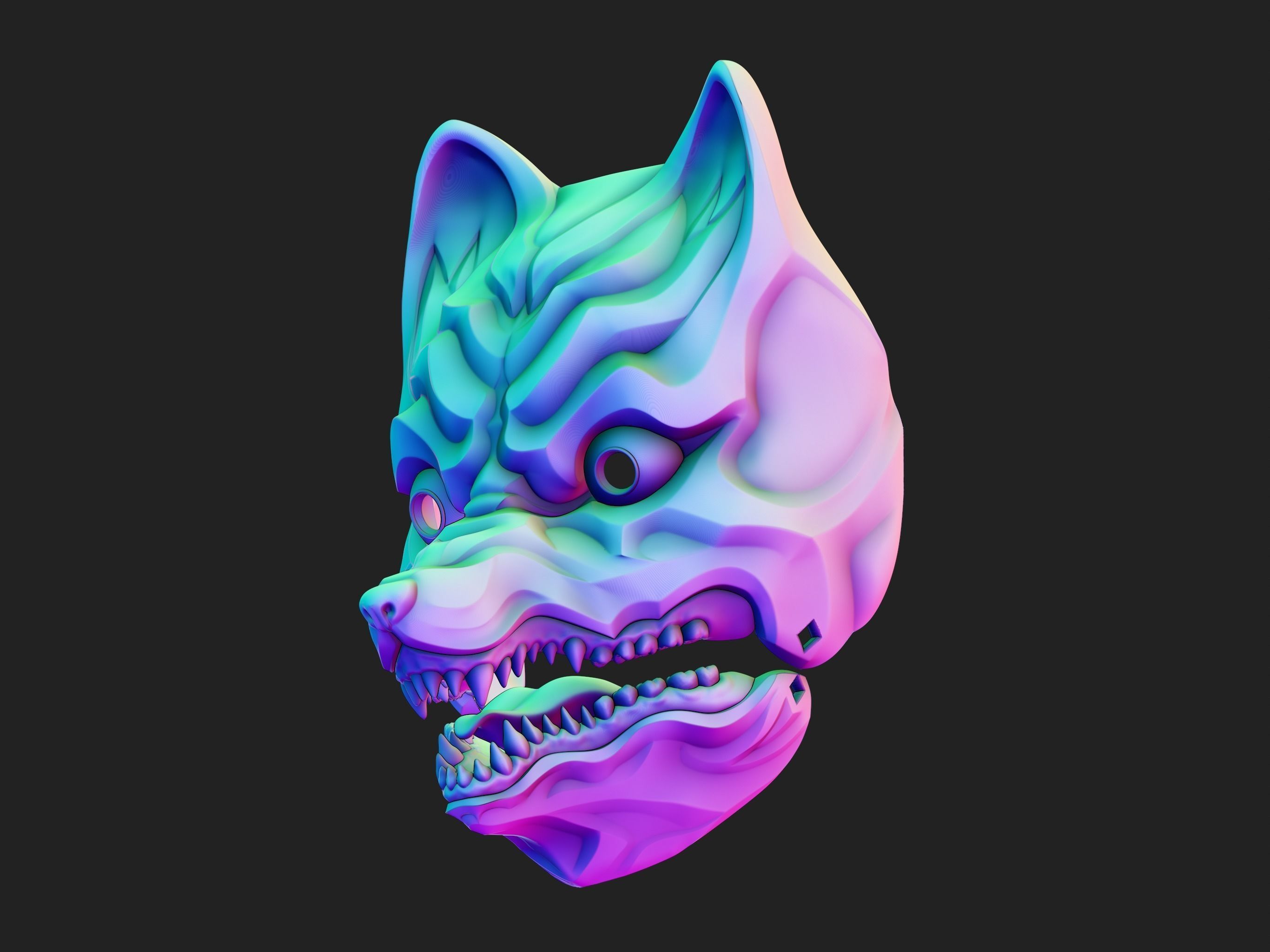 3D Model Kitsune Japanese style mask 3D print model_7