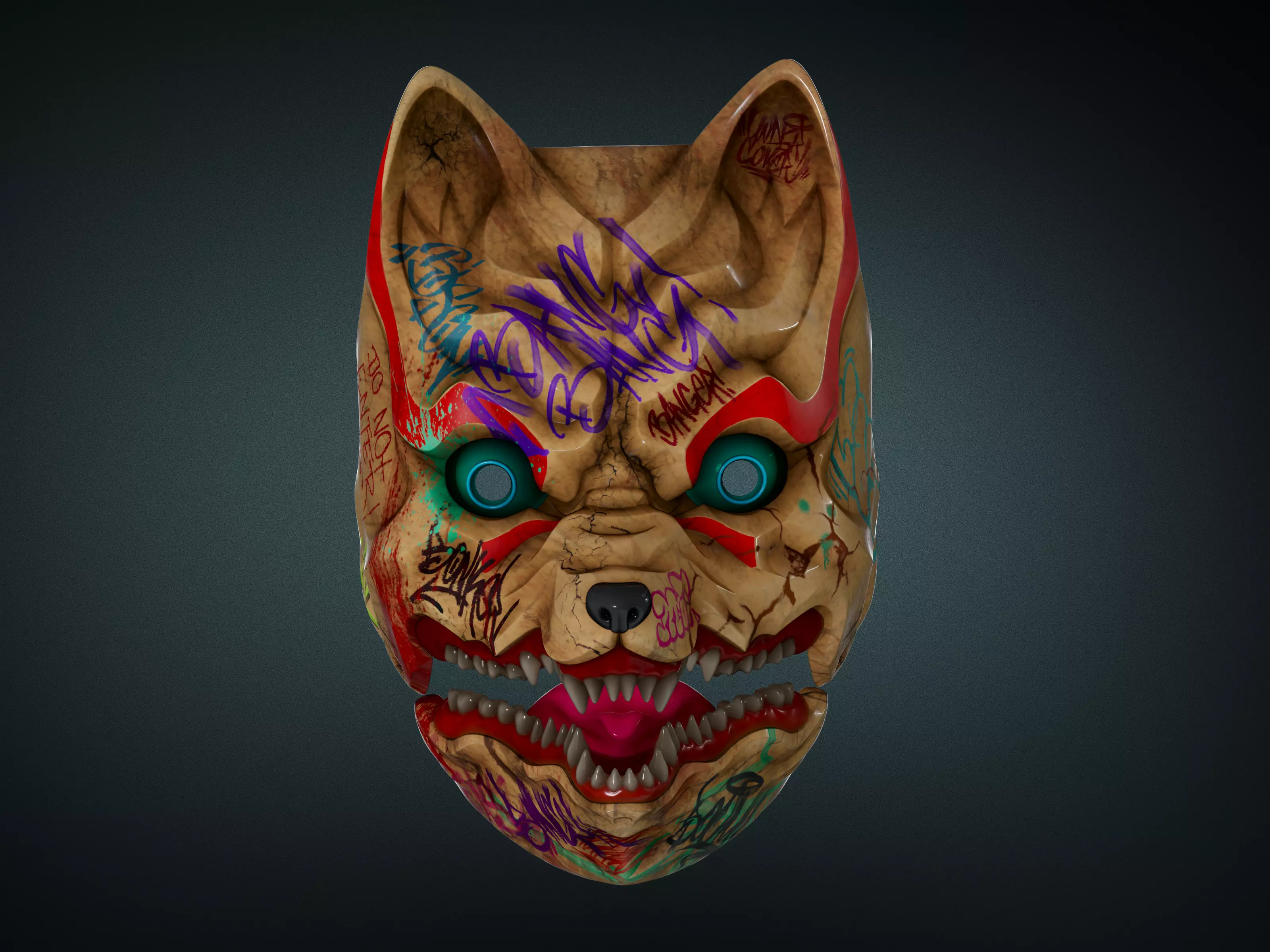 3D Model Kitsune Japanese style mask 3D print model_0