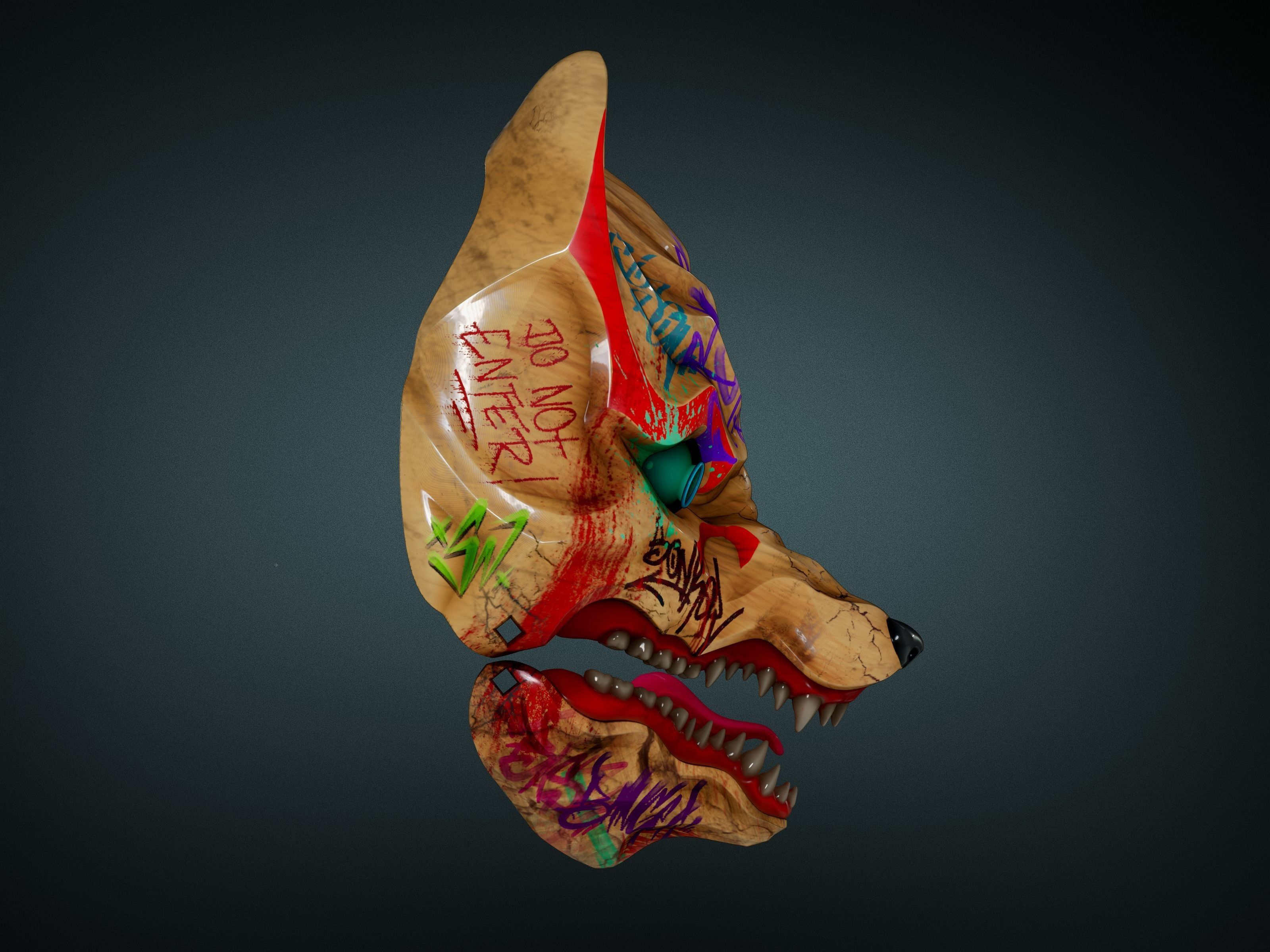 3D Model Kitsune Japanese style mask 3D print model_4