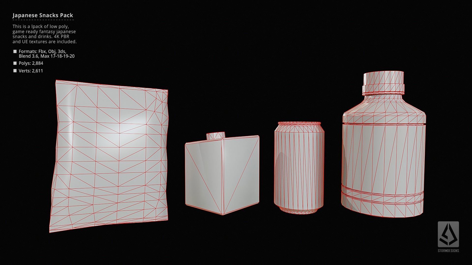 Japanese Snacks and Drinks Pack - Low Poly PBR UE Low-poly 3D model_9