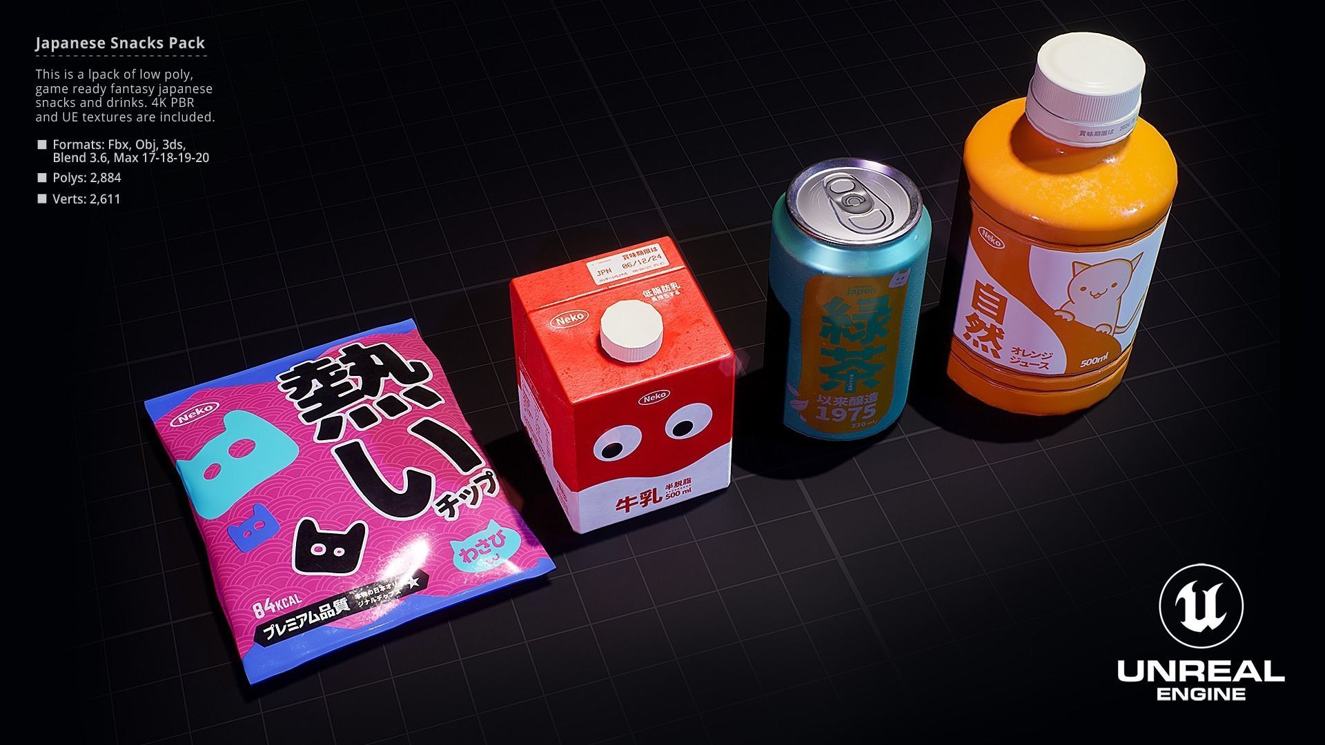 Japanese Snacks and Drinks Pack - Low Poly PBR UE Low-poly 3D model_6