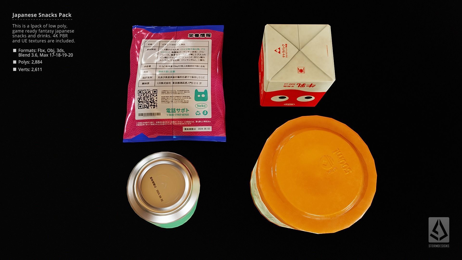 Japanese Snacks and Drinks Pack - Low Poly PBR UE Low-poly 3D model_5