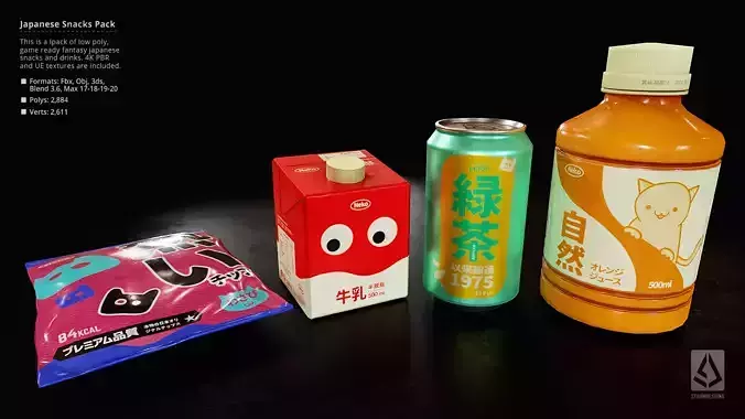 Japanese Snacks and Drinks Pack - Low Poly PBR UE Low-poly 3D model Japanese Snacks and Drinks Pack - Low Poly PBR UE Low-poly 3D model