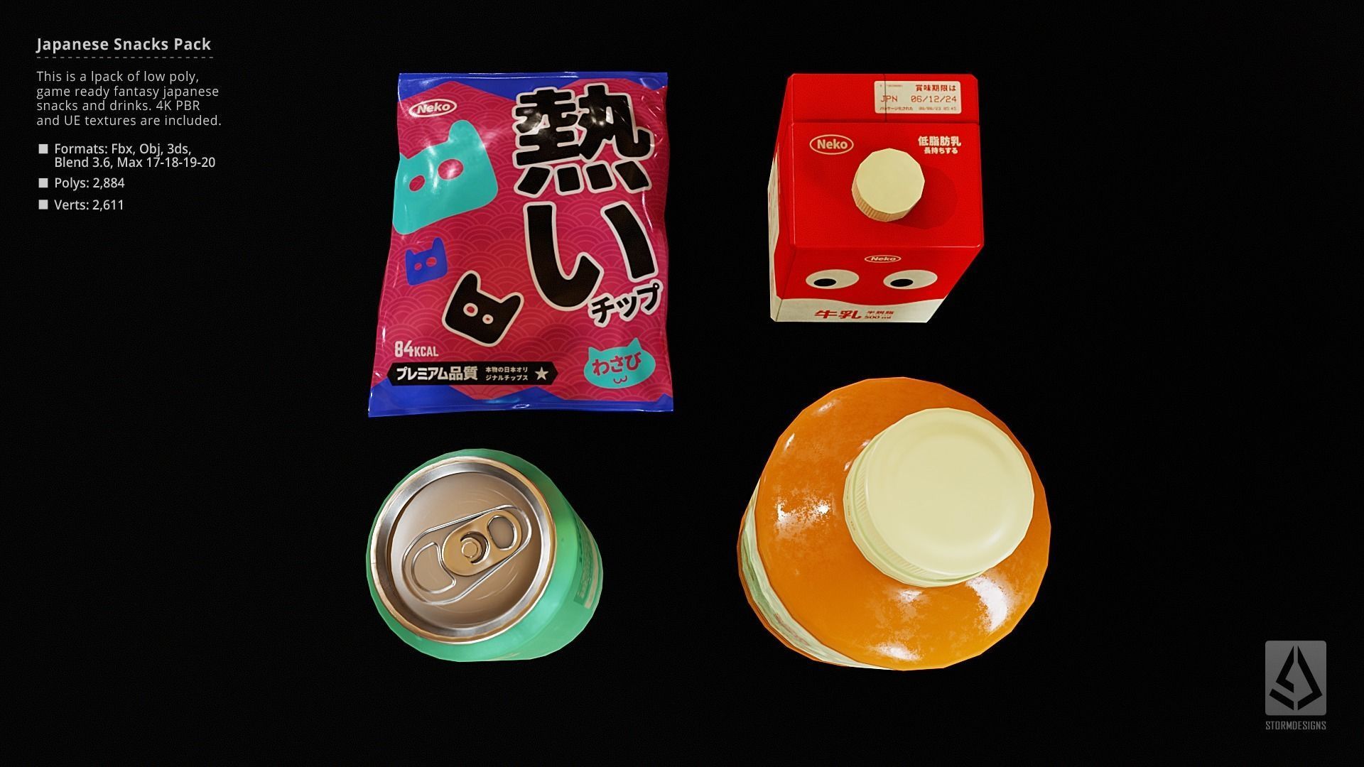 Japanese Snacks and Drinks Pack - Low Poly PBR UE Low-poly 3D model_4