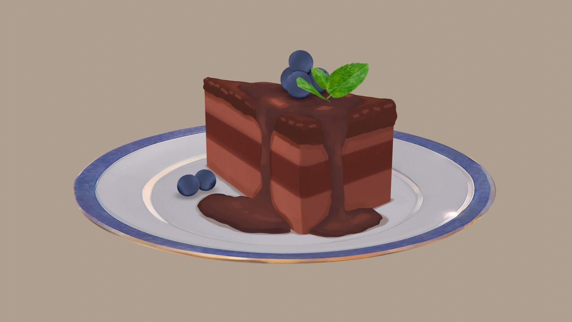 Stylized Chococake blueberry Free 3D model_2